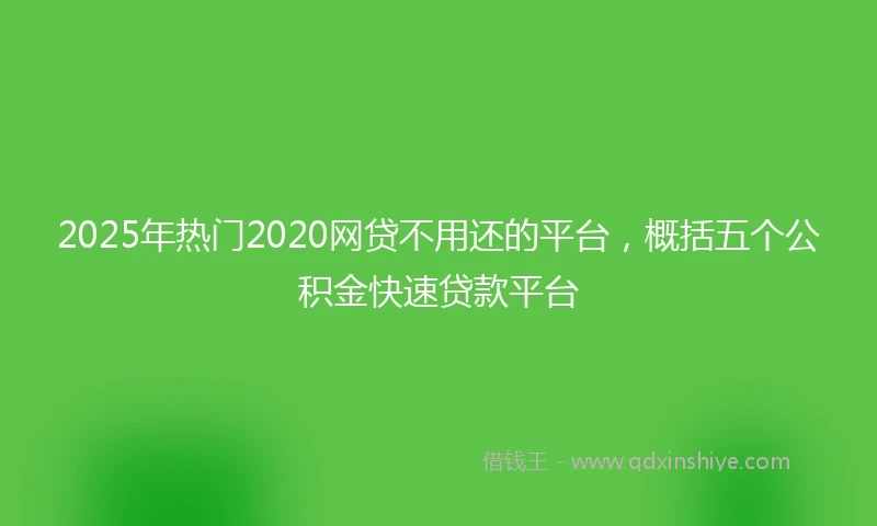 2025年热门2020网贷不用还的平台，概括五个公积金快速贷款平台
