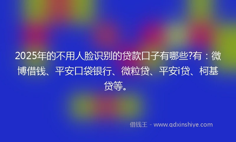 2025年的不用人脸识别的贷款口子有哪些?有：微博借钱、平安口袋银行、微粒贷、平安i贷、柯基贷等。