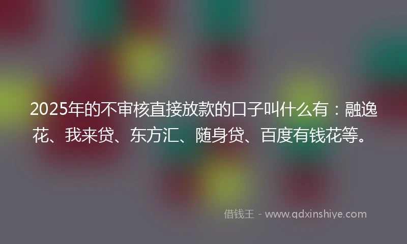 2025年的不审核直接放款的口子叫什么有：融逸花、我来贷、东方汇、随身贷、百度有钱花等。