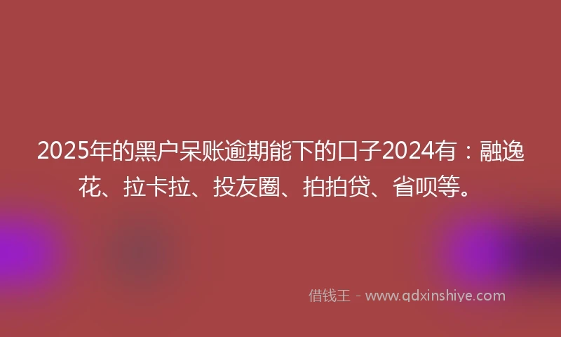 2025年的黑户呆账逾期能下的口子2024有：融逸花、拉卡拉、投友圈、拍拍贷、省呗等。