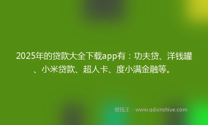2025年的贷款大全下载app有：功夫贷、洋钱罐、小米贷款、超人卡、度小满金融等。