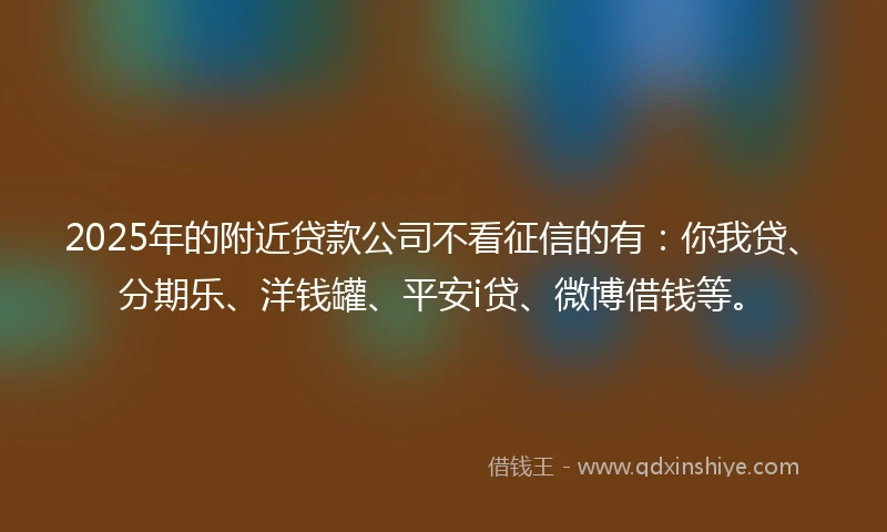 2025年的附近贷款公司不看征信的有：你我贷、分期乐、洋钱罐、平安i贷、微博借钱等。