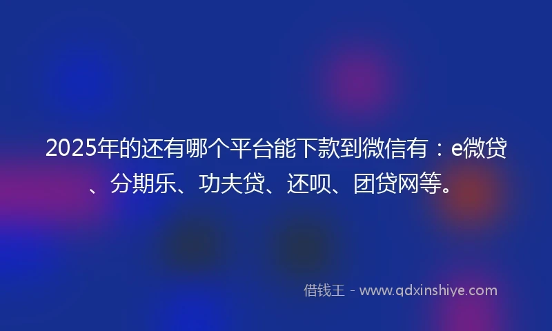 2025年的还有哪个平台能下款到微信有：e微贷、分期乐、功夫贷、还呗、团贷网等。