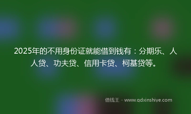 2025年的不用身份证就能借到钱有：分期乐、人人贷、功夫贷、信用卡贷、柯基贷等。