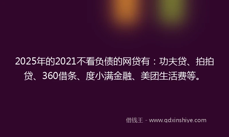 2025年的2021不看负债的网贷有：功夫贷、拍拍贷、360借条、度小满金融、美团生活费等。