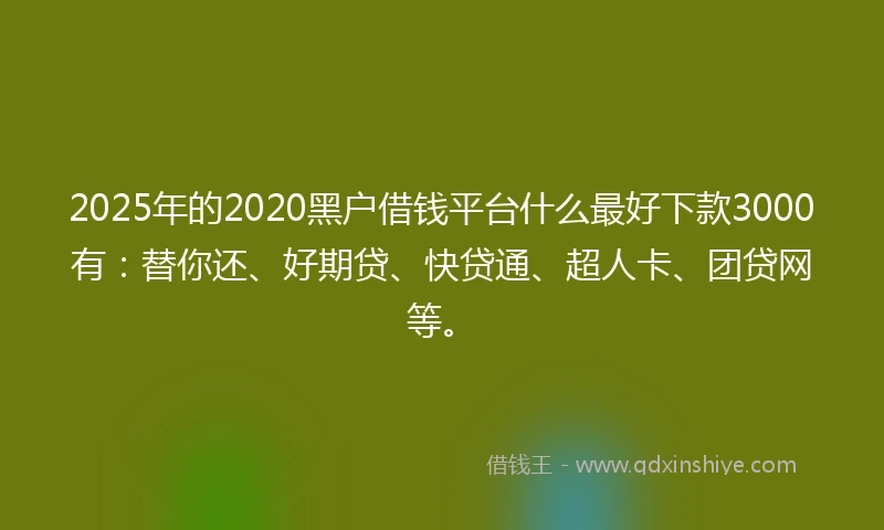 2025年的2020黑户借钱平台什么最好下款3000有：替你还、好期贷、快贷通、超人卡、团贷网等。