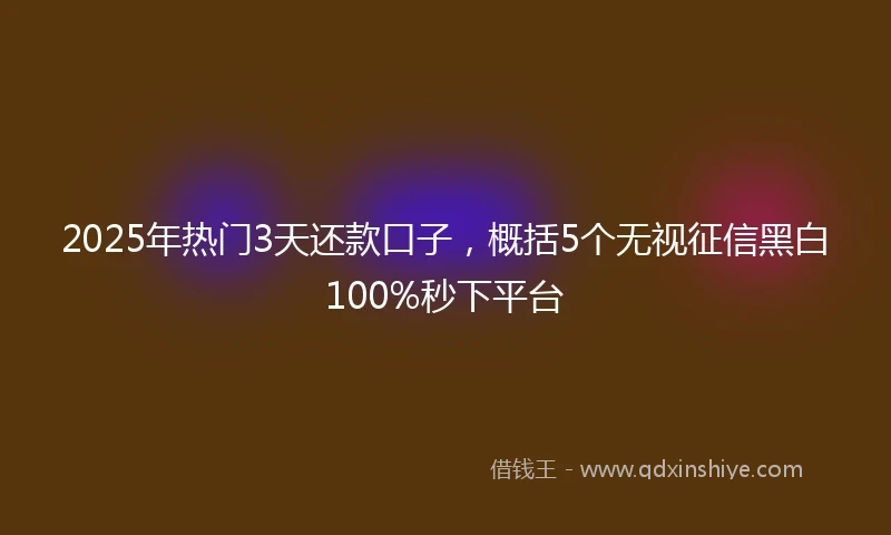 2025年热门3天还款口子，概括5个无视征信黑白100%秒下平台