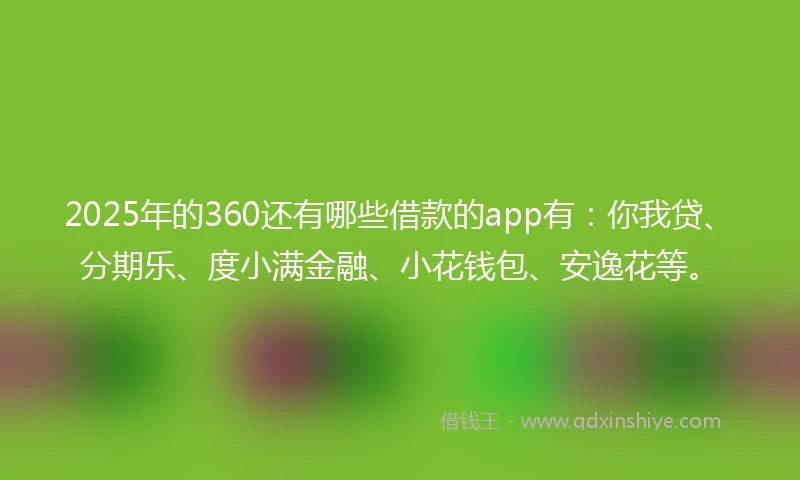 2025年的360还有哪些借款的app有：你我贷、分期乐、度小满金融、小花钱包、安逸花等。