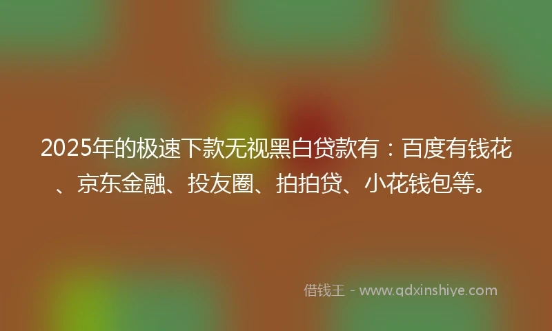 2025年的极速下款无视黑白贷款有：百度有钱花、京东金融、投友圈、拍拍贷、小花钱包等。