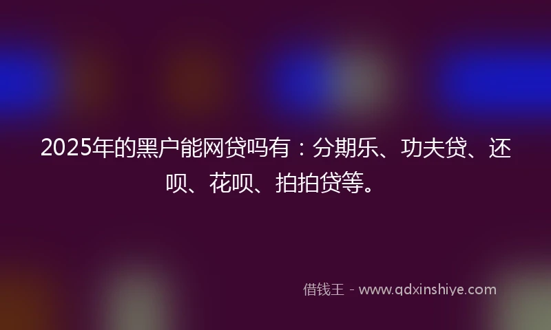 2025年的黑户能网贷吗有：分期乐、功夫贷、还呗、花呗、拍拍贷等。