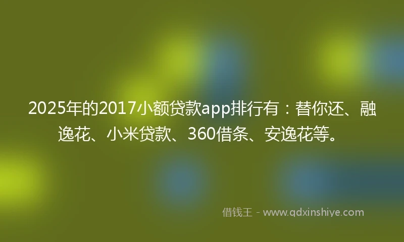 2025年的2017小额贷款app排行有：替你还、融逸花、小米贷款、360借条、安逸花等。