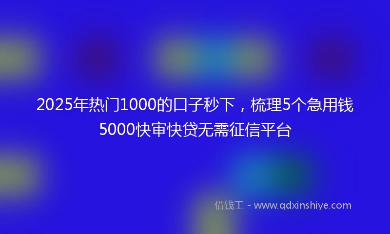 2025年热门1000的口子秒下，梳理5个急用钱5000快审快贷无需征信平台