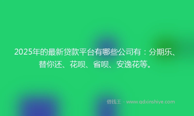 2025年的最新贷款平台有哪些公司有：分期乐、替你还、花呗、省呗、安逸花等。