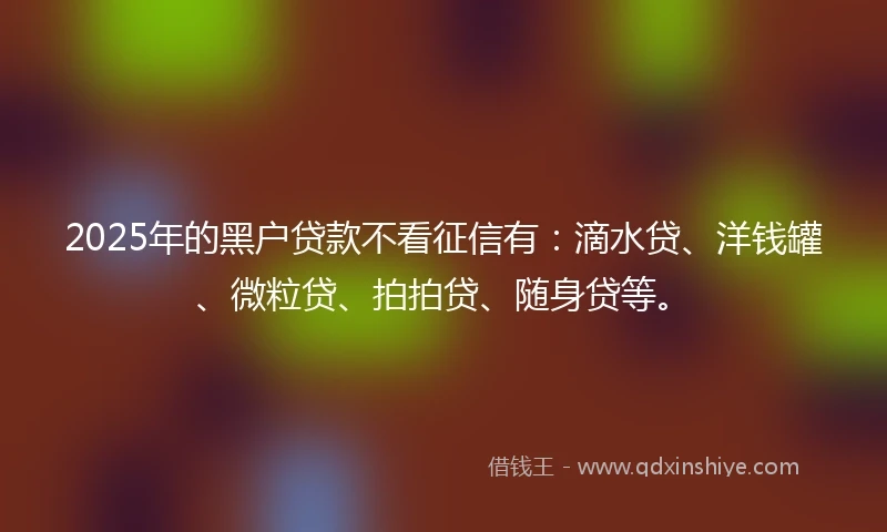 2025年的黑户贷款不看征信有：滴水贷、洋钱罐、微粒贷、拍拍贷、随身贷等。