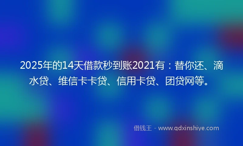 2025年的14天借款秒到账2021有：替你还、滴水贷、维信卡卡贷、信用卡贷、团贷网等。