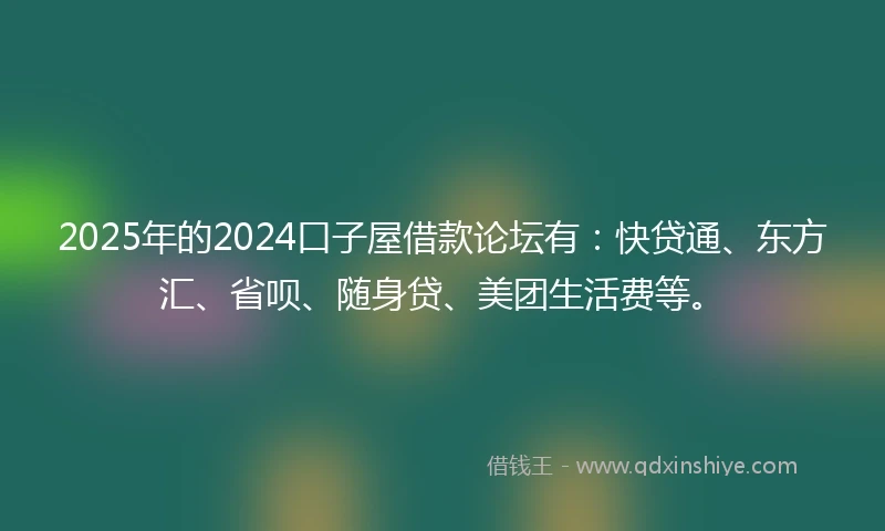 2025年的2024口子屋借款论坛有：快贷通、东方汇、省呗、随身贷、美团生活费等。