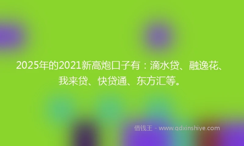 2025年的2021新高炮口子有：滴水贷、融逸花、我来贷、快贷通、东方汇等。