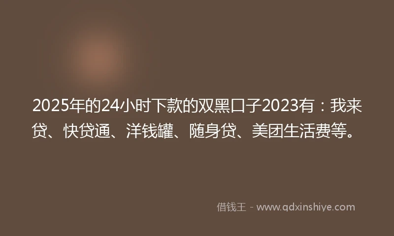 2025年的24小时下款的双黑口子2023有：我来贷、快贷通、洋钱罐、随身贷、美团生活费等。