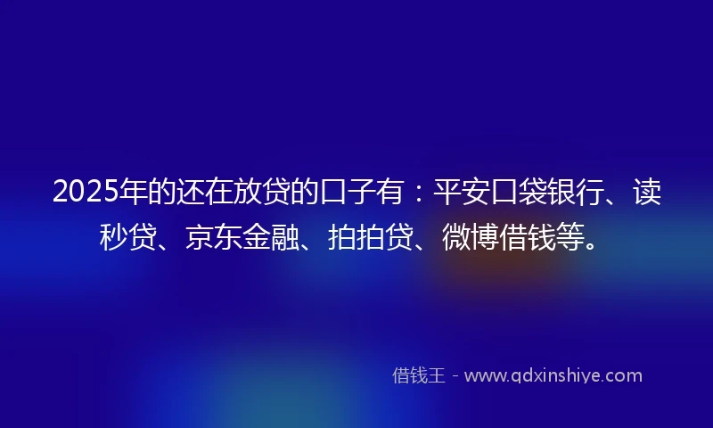 2025年的还在放贷的口子有：平安口袋银行、读秒贷、京东金融、拍拍贷、微博借钱等。