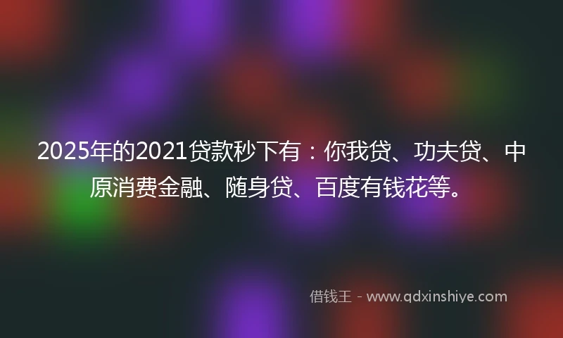 2025年的2021贷款秒下有：你我贷、功夫贷、中原消费金融、随身贷、百度有钱花等。
