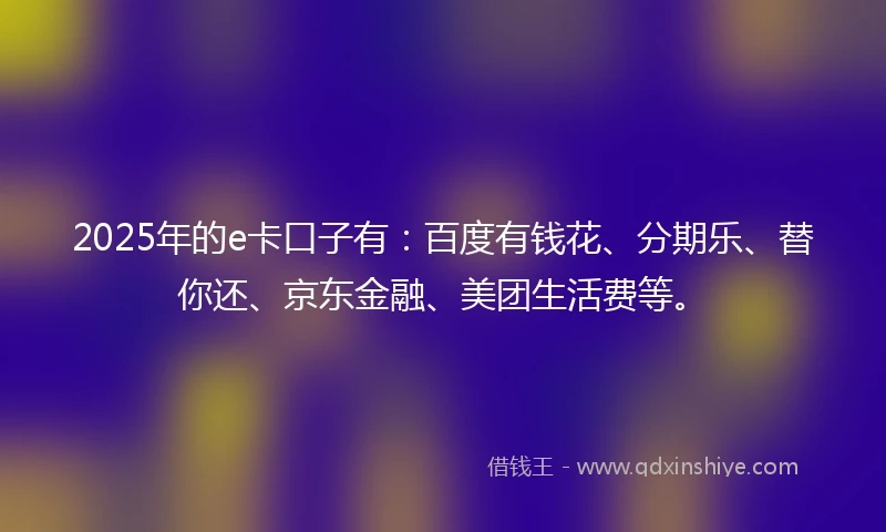 2025年的e卡口子有：百度有钱花、分期乐、替你还、京东金融、美团生活费等。