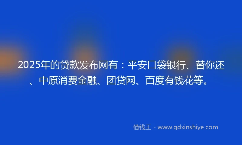 2025年的贷款发布网有：平安口袋银行、替你还、中原消费金融、团贷网、百度有钱花等。