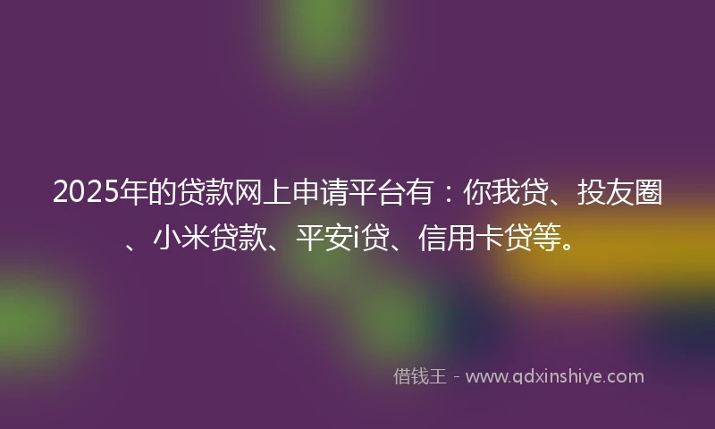 2025年的贷款网上申请平台有：你我贷、投友圈、小米贷款、平安i贷、信用卡贷等。