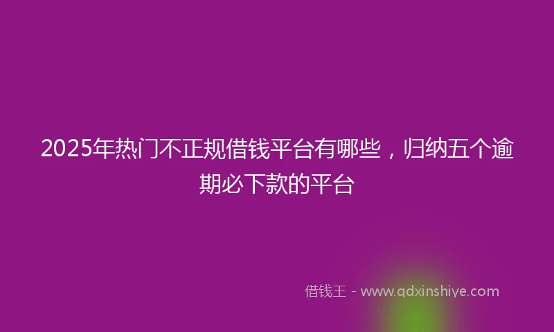 2025年热门不正规借钱平台有哪些，归纳五个逾期必下款的平台