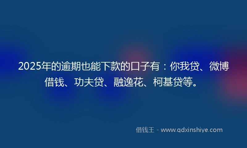 2025年的逾期也能下款的口子有：你我贷、微博借钱、功夫贷、融逸花、柯基贷等。