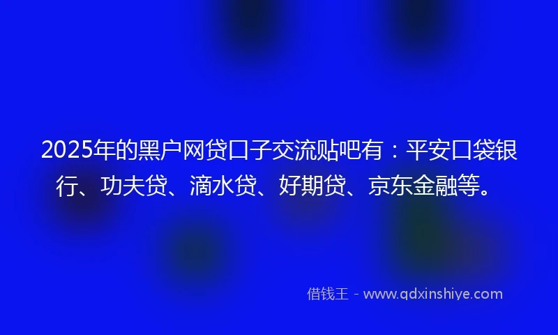 2025年的黑户网贷口子交流贴吧有：平安口袋银行、功夫贷、滴水贷、好期贷、京东金融等。