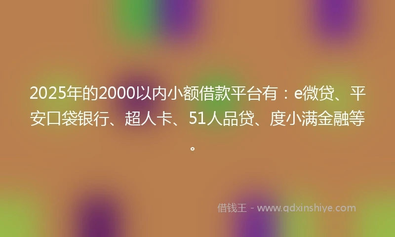 2025年的2000以内小额借款平台有：e微贷、平安口袋银行、超人卡、51人品贷、度小满金融等。