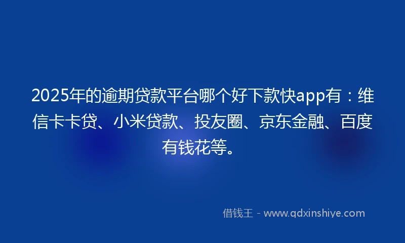 2025年的逾期贷款平台哪个好下款快app有：维信卡卡贷、小米贷款、投友圈、京东金融、百度有钱花等。