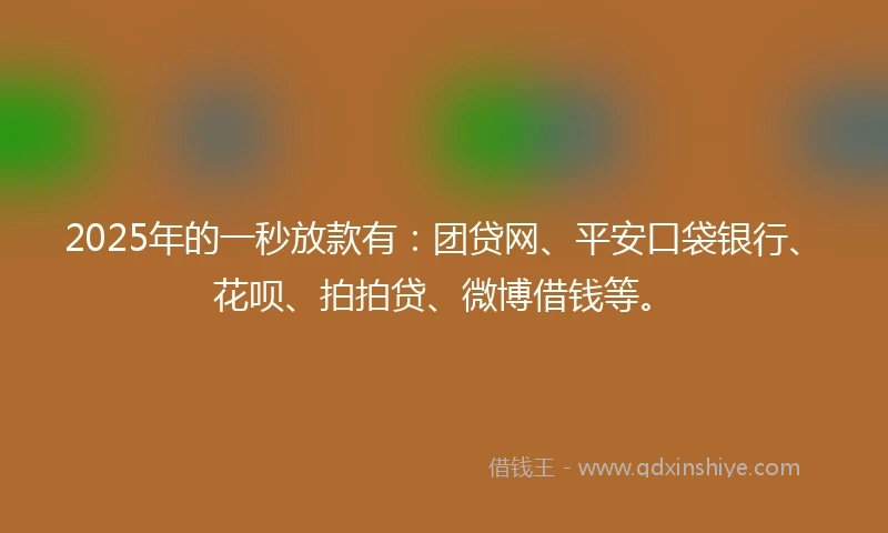 2025年的一秒放款有：团贷网、平安口袋银行、花呗、拍拍贷、微博借钱等。
