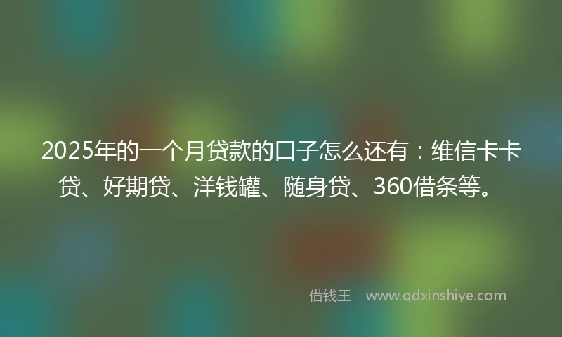 2025年的一个月贷款的口子怎么还有：维信卡卡贷、好期贷、洋钱罐、随身贷、360借条等。