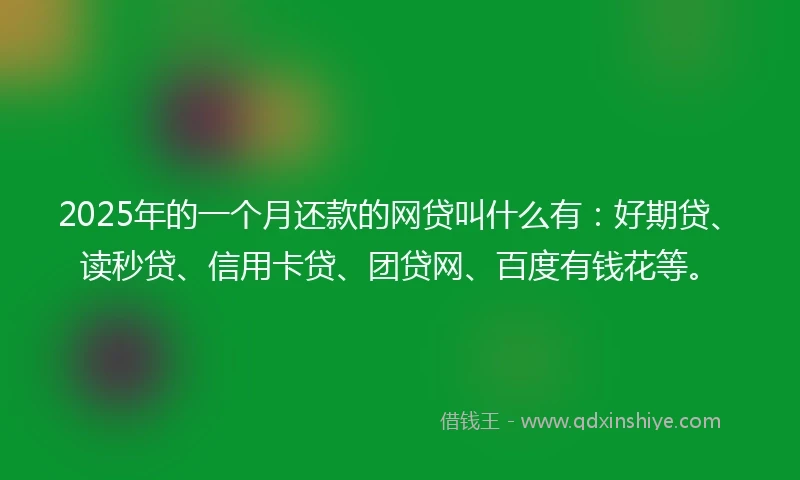2025年的一个月还款的网贷叫什么有：好期贷、读秒贷、信用卡贷、团贷网、百度有钱花等。