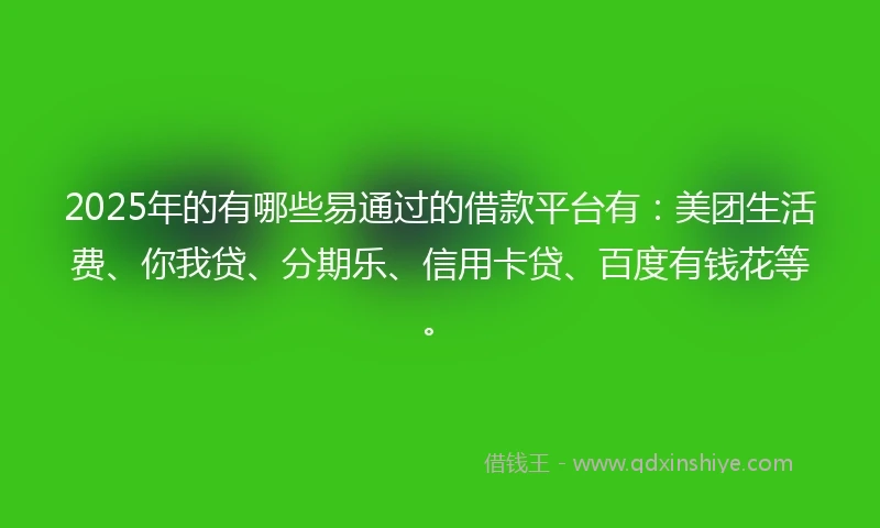 2025年的有哪些易通过的借款平台有：美团生活费、你我贷、分期乐、信用卡贷、百度有钱花等。