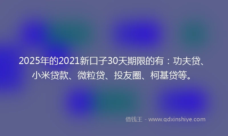 2025年的2021新口子30天期限的有：功夫贷、小米贷款、微粒贷、投友圈、柯基贷等。