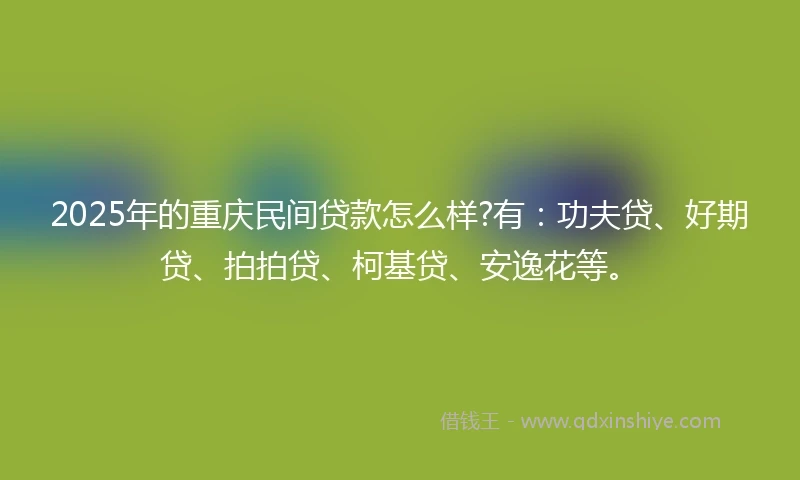 2025年的重庆民间贷款怎么样?有：功夫贷、好期贷、拍拍贷、柯基贷、安逸花等。