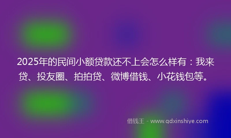 2025年的民间小额贷款还不上会怎么样有：我来贷、投友圈、拍拍贷、微博借钱、小花钱包等。