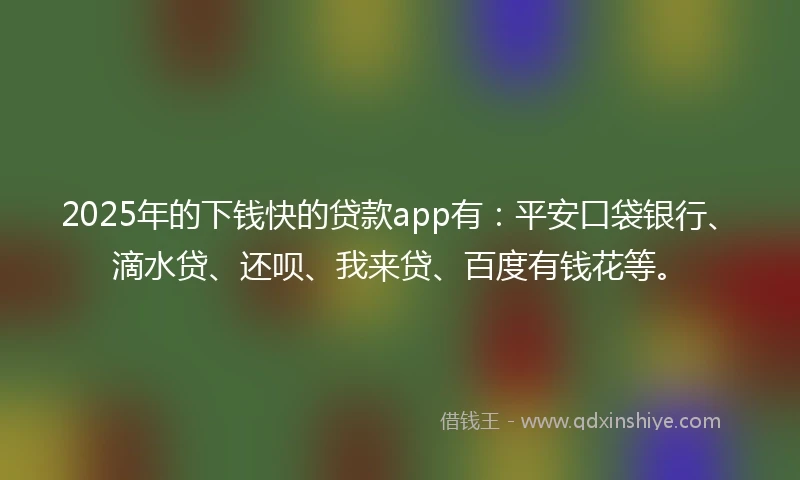 2025年的下钱快的贷款app有：平安口袋银行、滴水贷、还呗、我来贷、百度有钱花等。