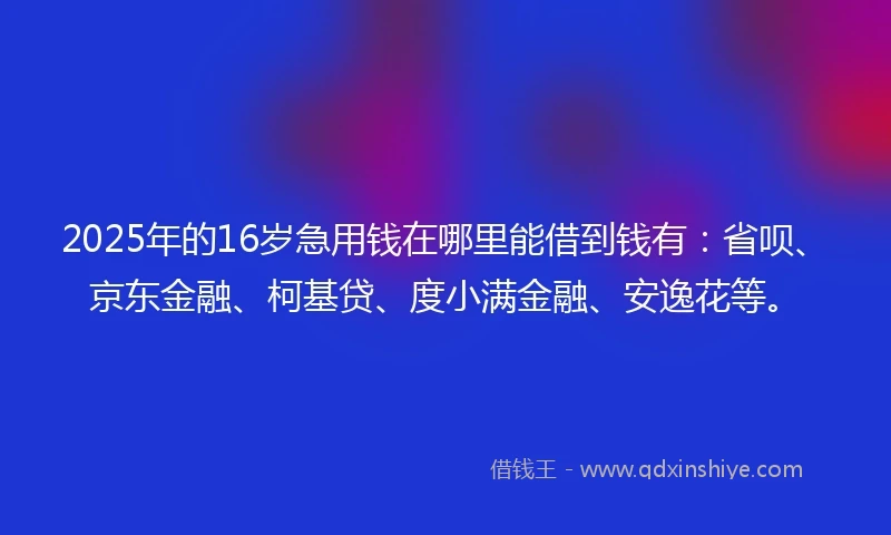 2025年的16岁急用钱在哪里能借到钱有：省呗、京东金融、柯基贷、度小满金融、安逸花等。