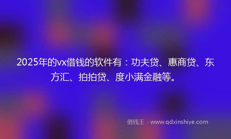 2025年的vx借钱的软件有：功夫贷、惠商贷、东方汇、拍拍贷、度小满金融等。