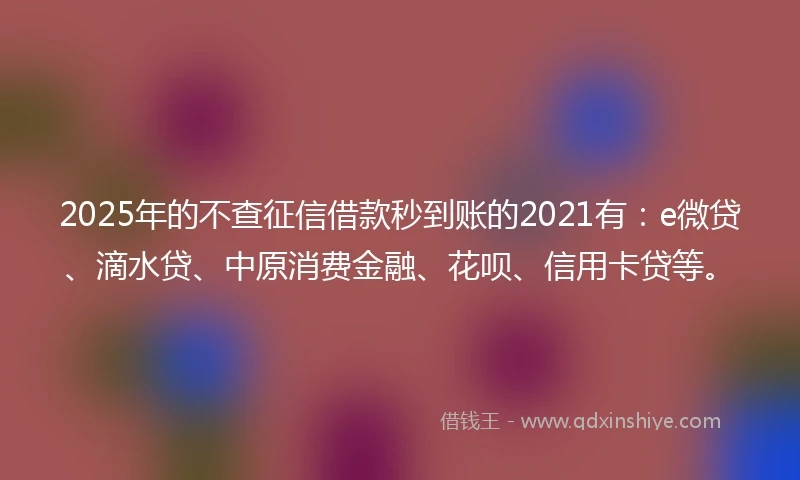 2025年的不查征信借款秒到账的2021有：e微贷、滴水贷、中原消费金融、花呗、信用卡贷等。