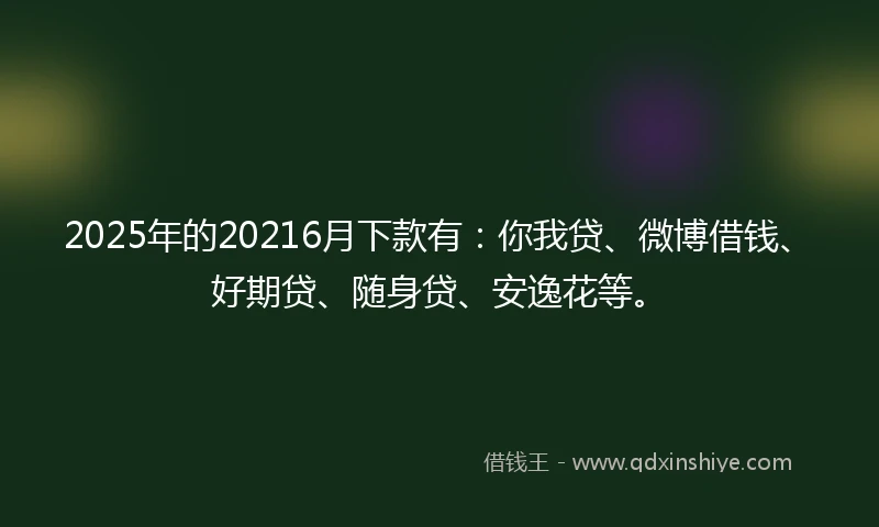 2025年的20216月下款有：你我贷、微博借钱、好期贷、随身贷、安逸花等。