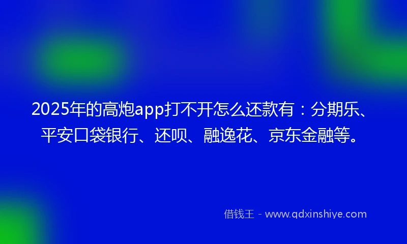 2025年的高炮app打不开怎么还款有：分期乐、平安口袋银行、还呗、融逸花、京东金融等。