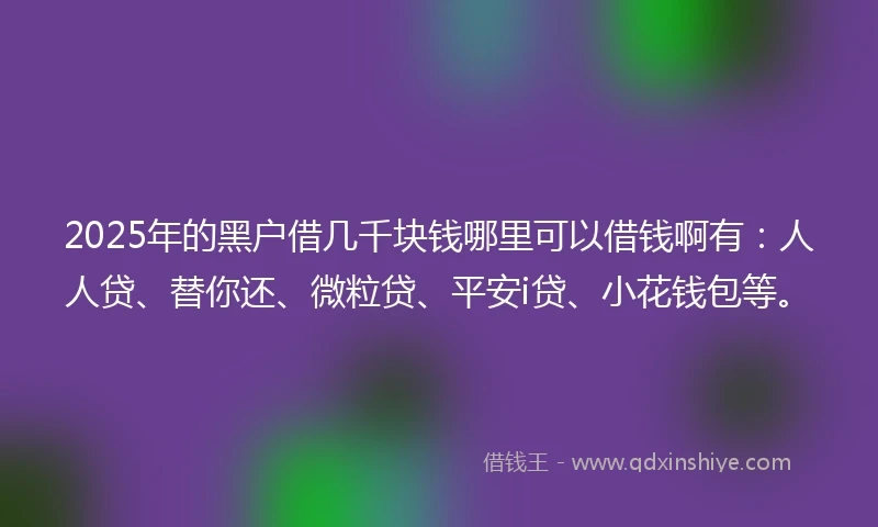 2025年的黑户借几千块钱哪里可以借钱啊有：人人贷、替你还、微粒贷、平安i贷、小花钱包等。