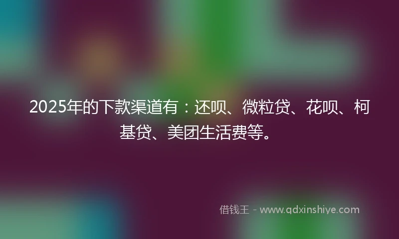 2025年的下款渠道有：还呗、微粒贷、花呗、柯基贷、美团生活费等。