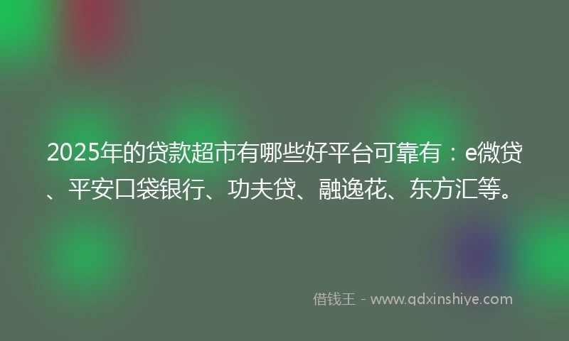 2025年的贷款超市有哪些好平台可靠有：e微贷、平安口袋银行、功夫贷、融逸花、东方汇等。
