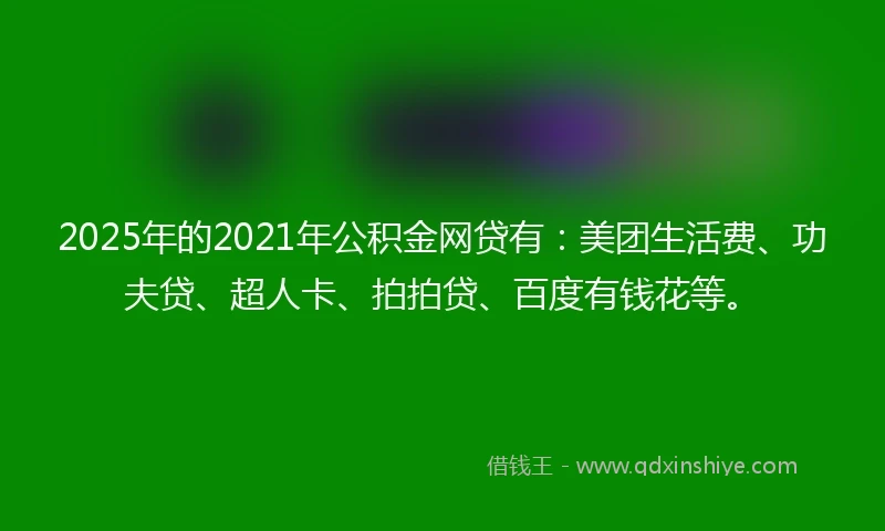 2025年的2021年公积金网贷有：美团生活费、功夫贷、超人卡、拍拍贷、百度有钱花等。