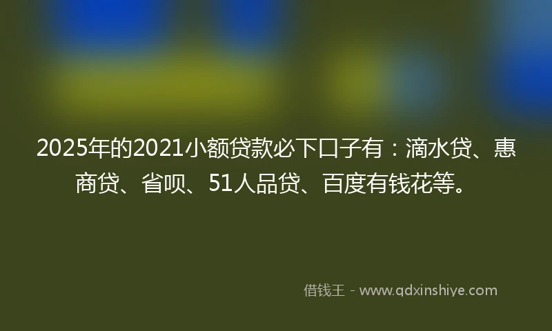 2025年的2021小额贷款必下口子有：滴水贷、惠商贷、省呗、51人品贷、百度有钱花等。